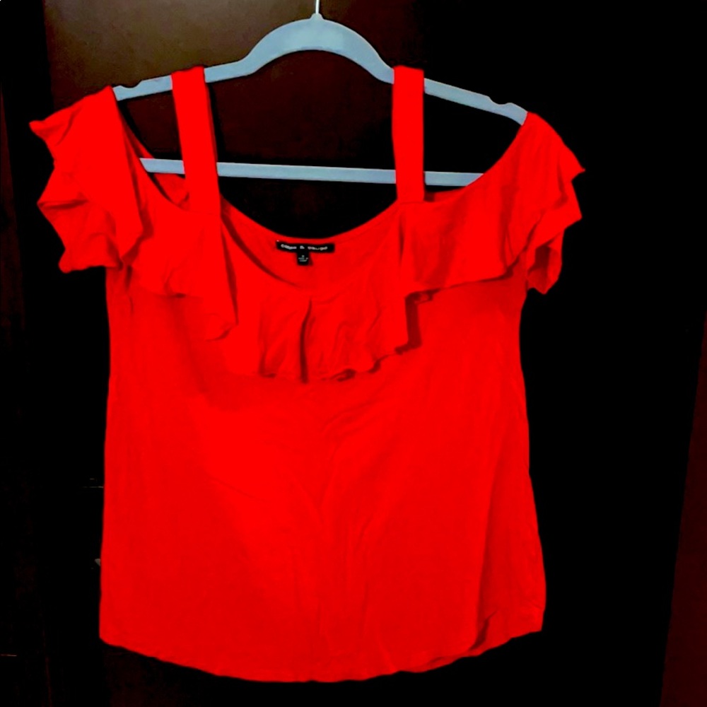 Red Peek A Boo Shoulder Shirt